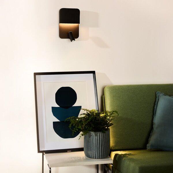 Lucide Aplică de perete Boxer LED cu spot luminos, negru, Negru, Camera de zi / sufragerie, Metal, Modern, Spot de perete