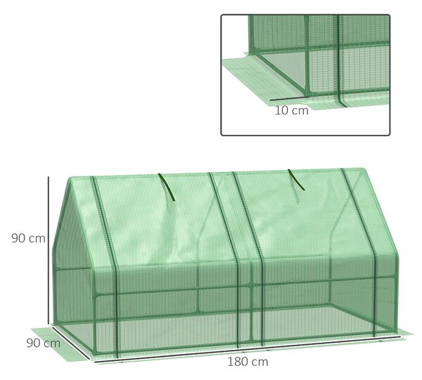 Outsunny Mini Seră Portabilă cu Uși Mari cu Fermoar și Acoperiș din PE pentru Protecție Împotriva Apei/UV, 180x90x90 cm, Verde | Aosom Romania