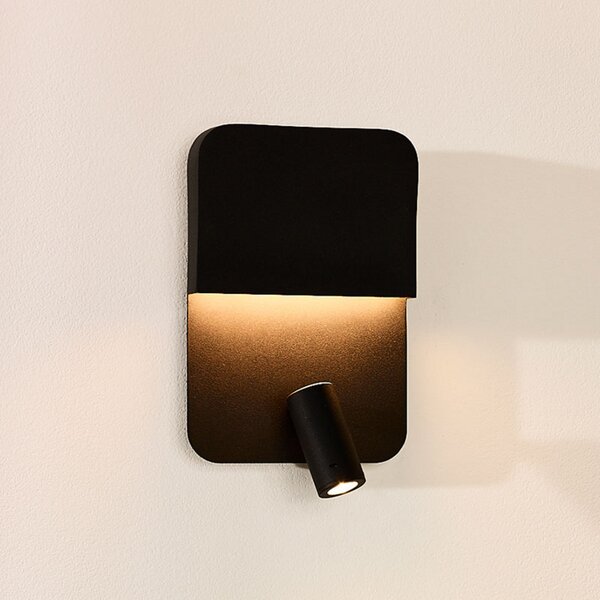 Lucide Aplică de perete Boxer LED cu spot luminos, negru, Negru, Camera de zi / sufragerie, Metal, Modern, Spot de perete