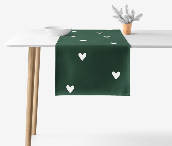 Goldea napron de masă 100% bumbac - inimioare pe verde închis 35x120 cm