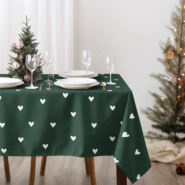 Goldea față de masă 100% bumbac - inimioare pe verde închis 120 x 160 cm