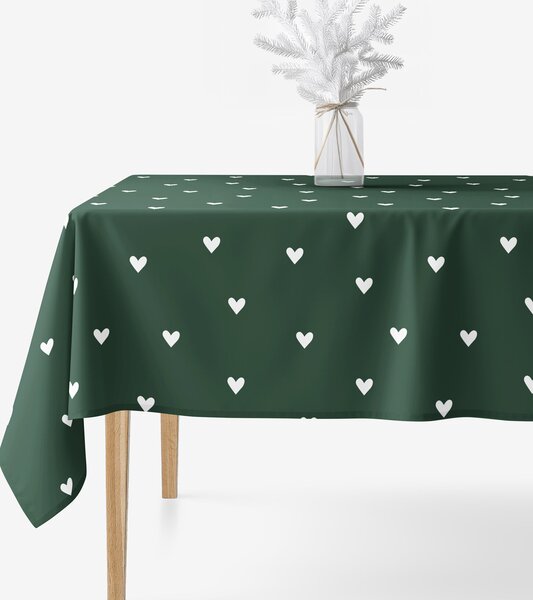 Goldea față de masă 100% bumbac - inimioare pe verde închis 120 x 160 cm