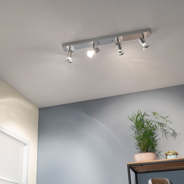 SLV Spot de plafon Asto cu 4 lumini inel decorativ, reglabil, Metalic, Hol, Metal, Modern