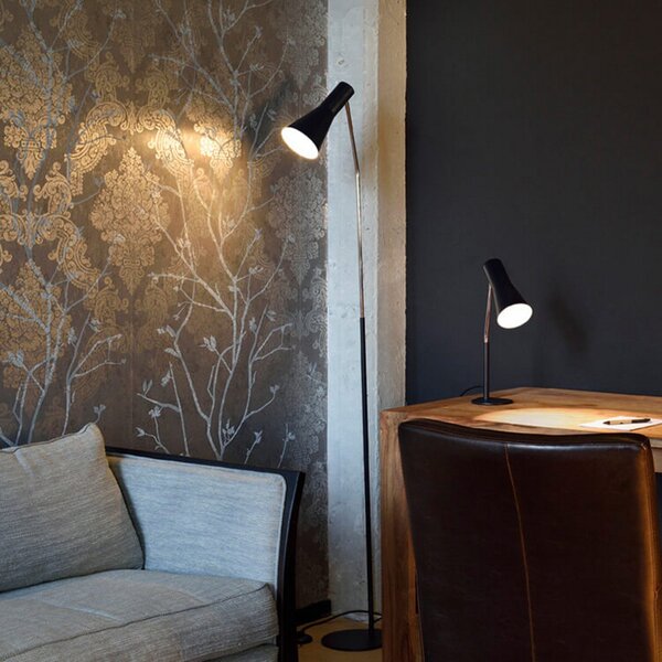 SLV Lampă de podea Phelia negru, Negru, Camera de zi / sufragerie, Metal, Modern, Lumină de lectură