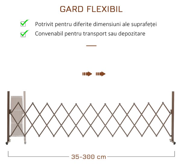 Outsunny Gard de Grădină cu Lățime Reglabilă, Gard de Grădină Multifuncțional din Metal și Aluminiu, 300x31x103,5 cm, Maro Închis