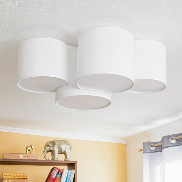 TK Lighting Plafonieră Mona cu 4 becuri, alb, reglabil, Alb, dormitor, Țesătură / Textil, Modern