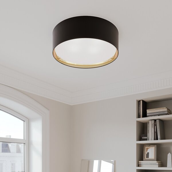 TK Lighting Plafonieră Bilbao, negru/auriu, Ø 60 cm, reglabil, Negru, dormitor, Țesătură / Textil, Modern