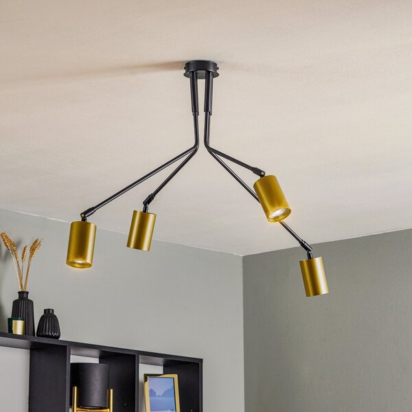 EMIBIG LIGHTING Plafonieră Verno 4 Black în negru și auriu, reglabil, Negru, Camera de zi / sufragerie, Metal, Modern