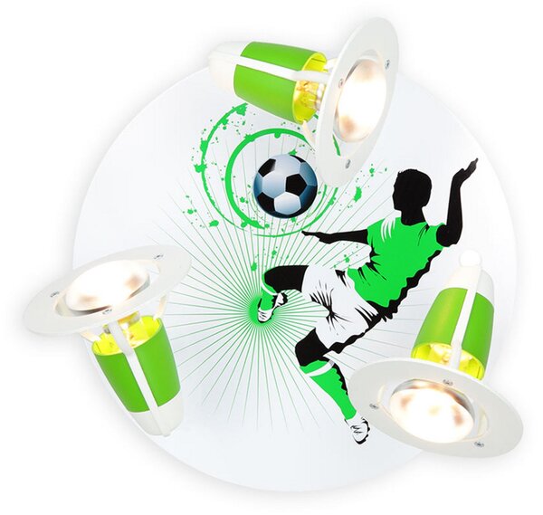 Elobra Plafonieră Soccer, 3 becuri, verde-alb, reglabil, Verde, Camera copiilor, Lemn, Plafon cu flacără multiplă
