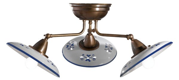 Cremasco Bassano - plafonieră ceramică trei surse, albastru, reglabil, Bronz / Alamă Veche, Camera de zi / sufragerie, Metal, Casă de țară / Rustic