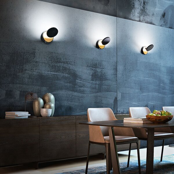Fabas Luce Aplică perete LED Ara spot de citit, negru-auriu, reglabil, Negru, Camera de zi / sufragerie, Metal, Modern