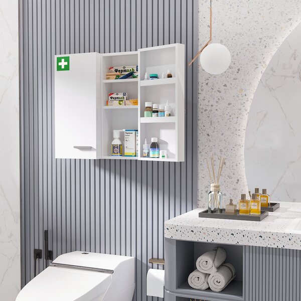Kleankin Dulap pentru Medicamente cu 6 Rafturi cu Încuietoare și 2 Chei de Siguranță, Dulap din Oțel, 55x18x60 cm, Alb
