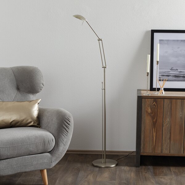 Knapstein Lampadar LED Carl, nichelat, reglabil, dimabil, reglabil, Gri, Camera de zi / sufragerie, Metal, Design, Lumină de lectură