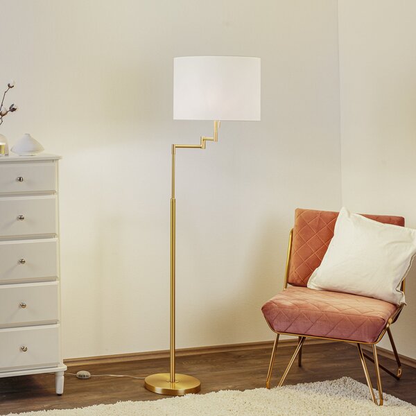 Knapstein Lampă de podea Lilian cu dimmer LED, alamă mată, reglabil, Auriu / Alamă, Camera de zi / sufragerie, Metal, Modern