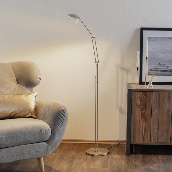 Knapstein Lampadar LED Carl, nichelat, reglabil, dimabil, reglabil, Gri, Camera de zi / sufragerie, Metal, Design, Lumină de lectură
