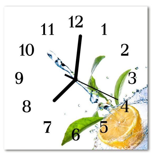 Ceas de perete din sticla pătrat Lemon Bucătărie Galben