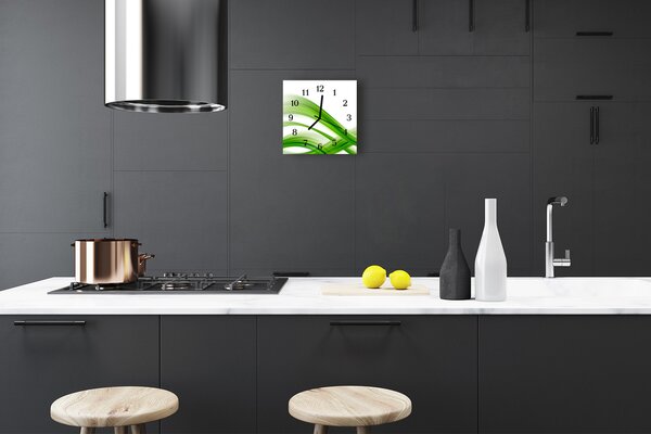 Ceas de perete din sticla pătrat Rezumat Wave Art Green