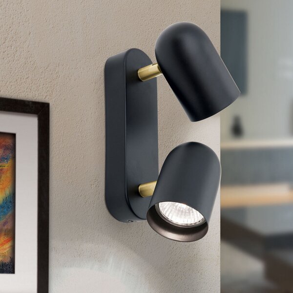 ORION Aplică de perete Bradley 2 becuri, pivotantă, reglabil, Negru, Camera de zi / sufragerie, Metal, Modern