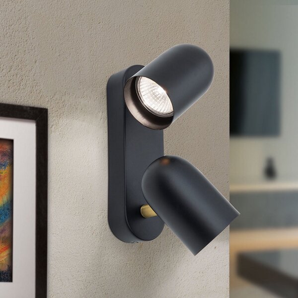 ORION Aplică de perete Bradley 2 becuri, pivotantă, reglabil, Negru, Camera de zi / sufragerie, Metal, Modern