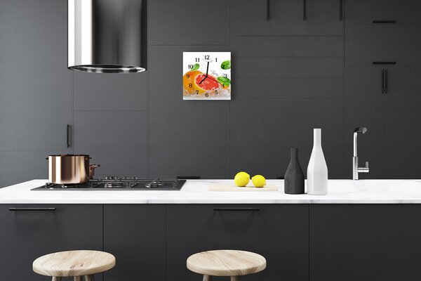 Ceas de perete din sticla pătrat Grapefruit Alimente și băuturi roz