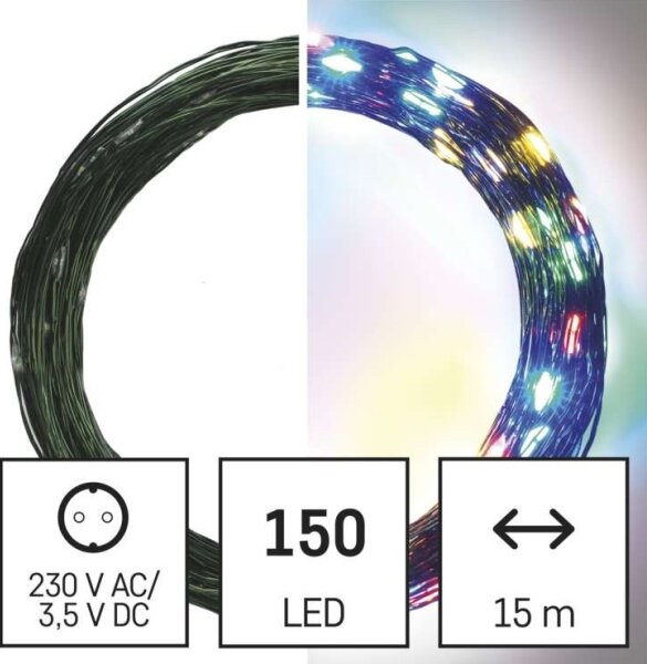 Ghirlandă LED de exterior, 150 LED, 20 m, IP44, multicoloră