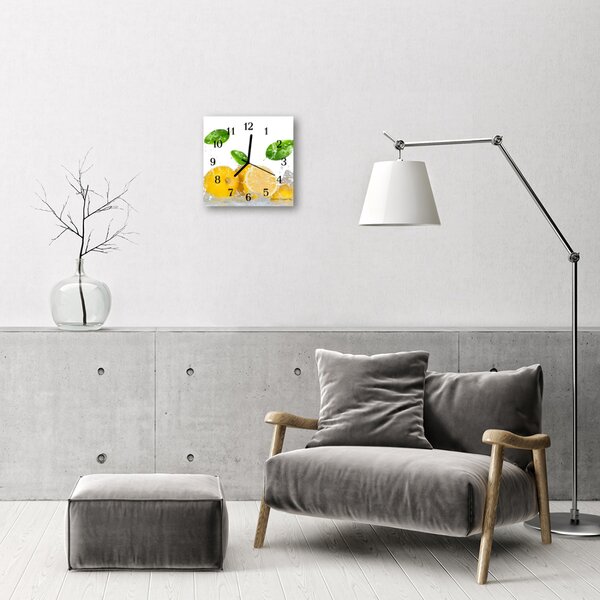 Ceas de perete din sticla pătrat Lemon Food and Drinks Yellow