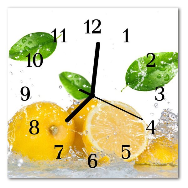 Ceas de perete din sticla pătrat Lemon Food and Drinks Yellow