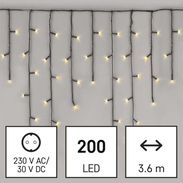 Ghirlandă LED de exterior, 200xLED/8 moduri, 8,6m, IP44, alb cald