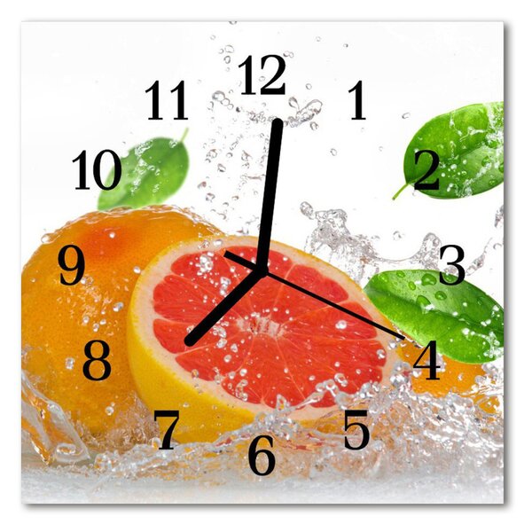 Ceas de perete din sticla pătrat Grapefruit Alimente și băuturi roz