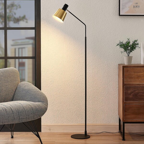 Lindby lampadar Vlada, 144 cm, alamă, negru, metal, Negru, Camera de zi / sufragerie, Metal, Scandinavă
