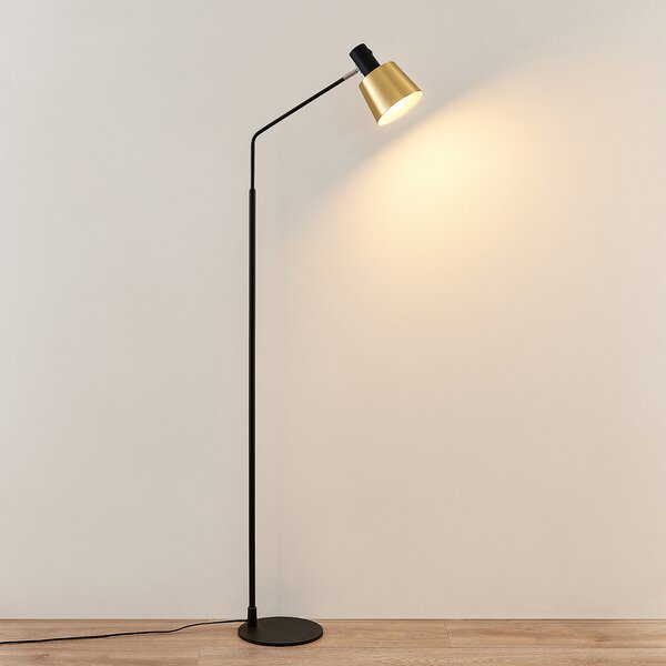 Lindby lampadar Vlada, 144 cm, alamă, negru, metal, Negru, Camera de zi / sufragerie, Metal, Scandinavă