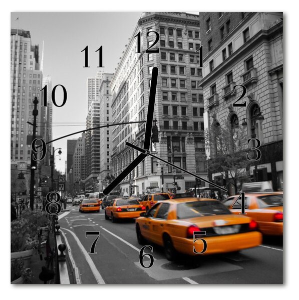 Ceas de perete din sticla pătrat Taxi New York City Galben