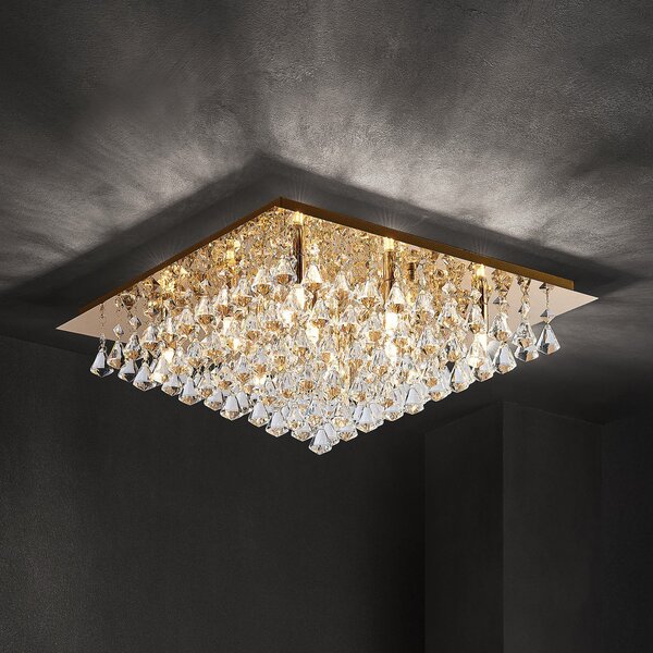 Lindby Rimedia plafonieră cristal, auriu, 55 cm, reglabil, Auriu / Alamă, Camera de zi / sufragerie, Metal