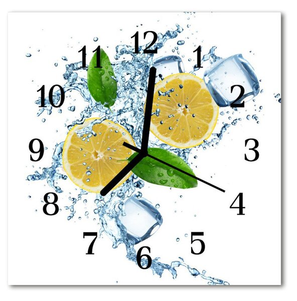 Ceas de perete din sticla pătrat Lemon Food and Drinks Yellow
