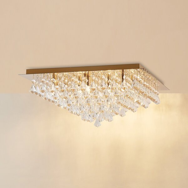 Lindby Rimedia plafonieră cristal, auriu, 55 cm, reglabil, Auriu / Alamă, Camera de zi / sufragerie, Metal