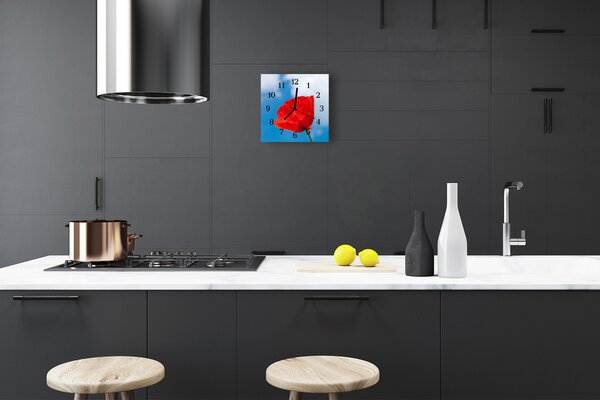 Ceas de perete din sticla pătrat Poppy Flori & Plante Red