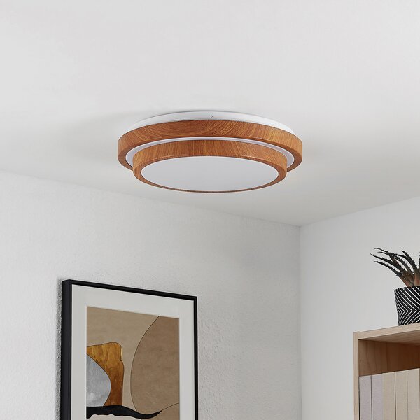 Lindby plafonieră LED Vaako, Ø 41 cm, metal, aspect lemn, Lemn, Studiu / Birou, Plastic, Modern