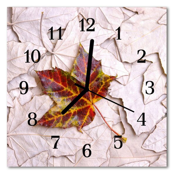 Ceas de perete din sticla pătrat Maple Leaf Flori & Plante Red