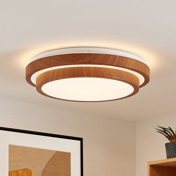 Lindby plafonieră LED Vaako, Ø 41 cm, metal, aspect lemn, Lemn, Studiu / Birou, Plastic, Modern
