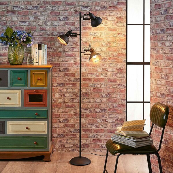 Lindby lampadar Lilly, negru, metal, 170cm, E14, Negru, Camera de zi / sufragerie, Metal, Design industrial