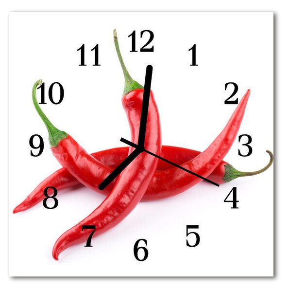 Ceas de perete din sticla pătrat Chillies Bucătărie Roșu