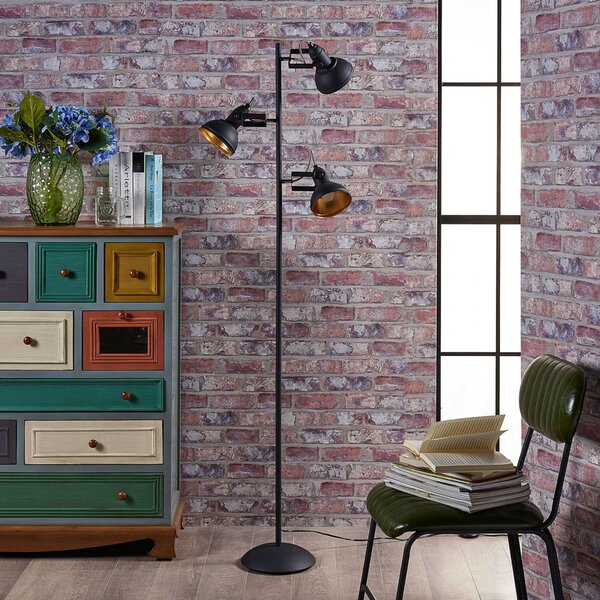 Lindby lampadar Lilly, negru, metal, 170cm, E14, Negru, Camera de zi / sufragerie, Metal, Design industrial