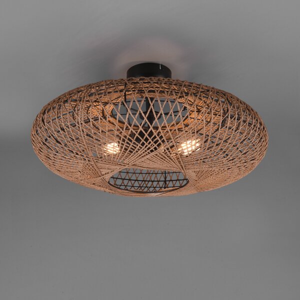 Trio Lighting Plafonieră Hedda din sisal și metal, reglabil, Maro / Rugină, Camera de zi / sufragerie, Metal