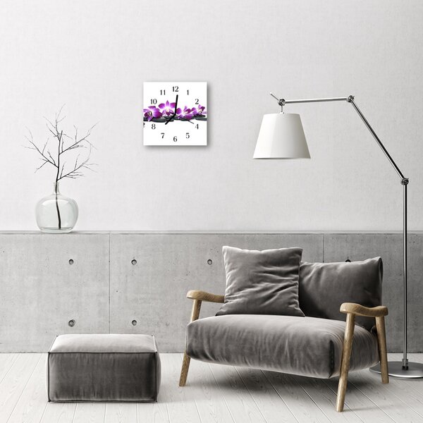 Ceas de perete din sticla pătrat Orchid Flori & Plante Purple