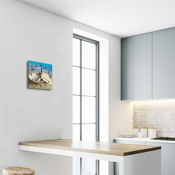 Ceas de perete din sticla pătrat Scoici Pearl Natura multi-colorate