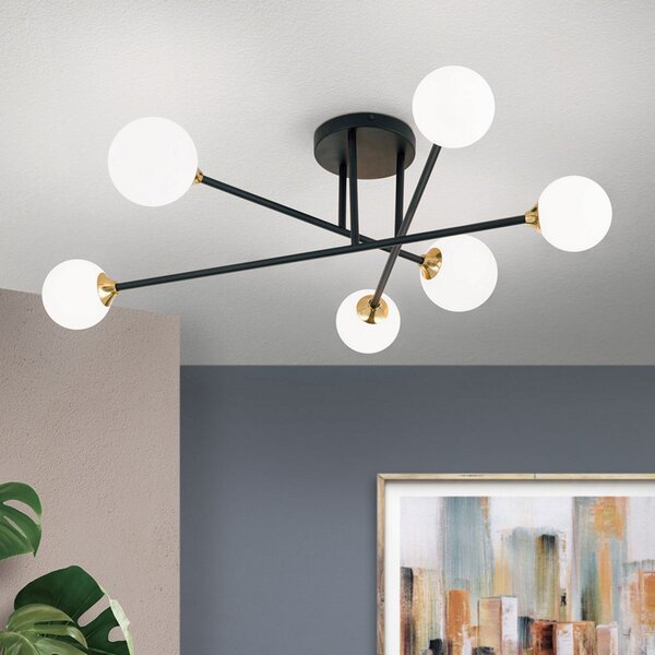 ORION Plafonieră Snowwhite cu bare, 6 becuri, negru, reglabil, Negru, Camera de zi / sufragerie, Metal, Modern