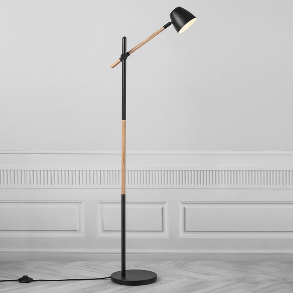 Nordlux Lampă de podea Theo, din lemn frasin, Negru, Camera de zi / sufragerie, Metal, Modern, Proiector suspendat