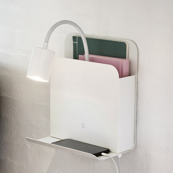 Nordlux Aplică de perete Roomi cu raft și USB, alb, Alb, dormitor, Metal, Modern, Lumină de lectură