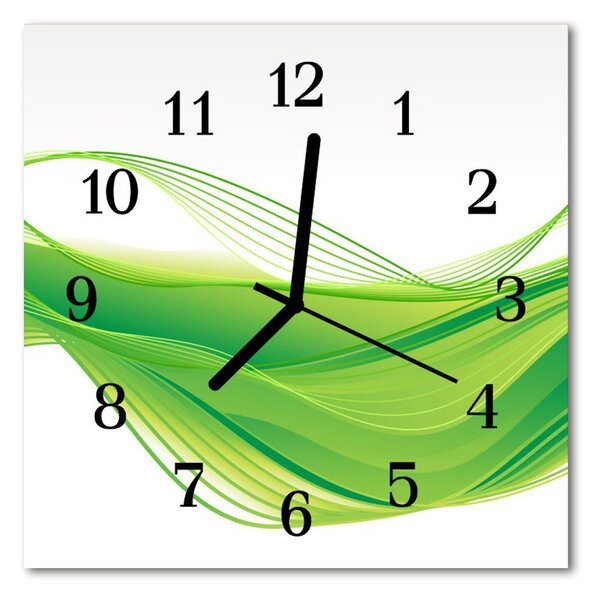 Ceas de perete din sticla pătrat Abstract Lines Art Green
