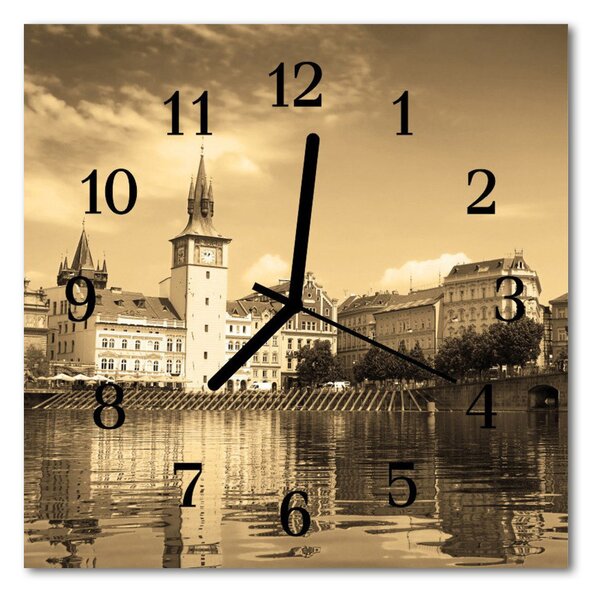 Ceas de perete din sticla pătrat Lock Arhitectura Sepia